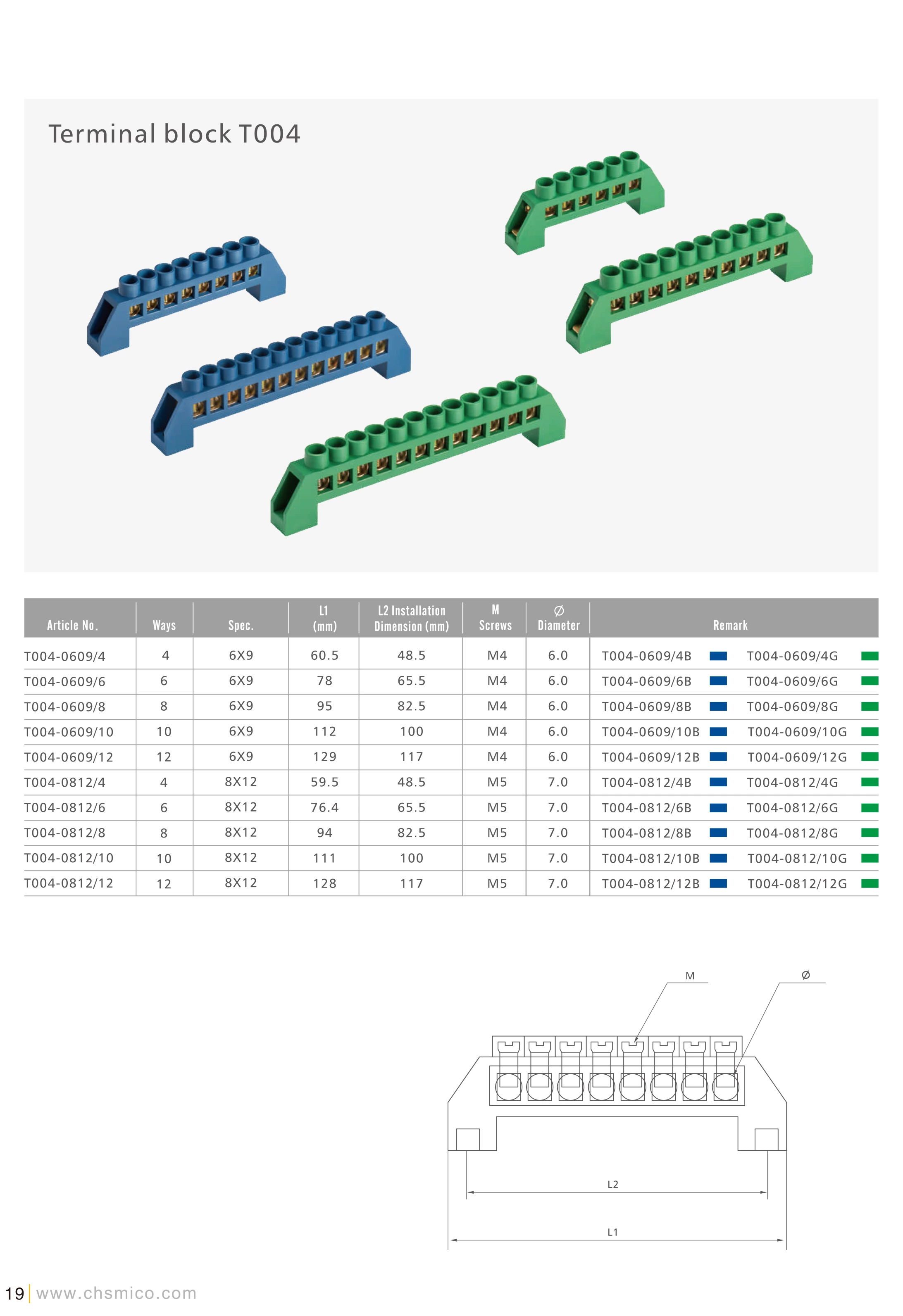 T004 Series Copper Terminal Blocks 4/6/8/10/12 Screw distribution block with brass