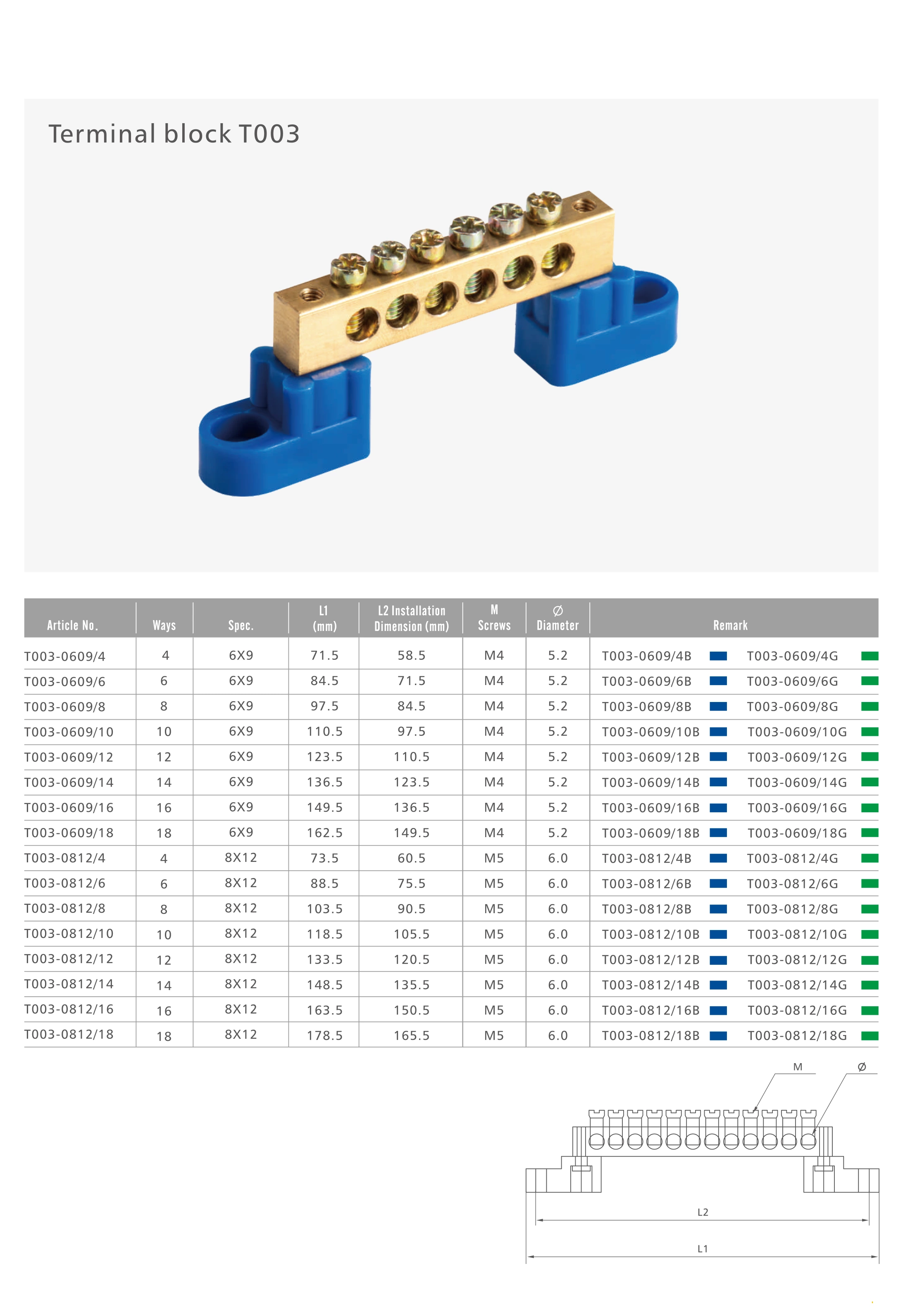 Copper Terminal Blocks T003 Series Best Quality  Screw distribution block with brass